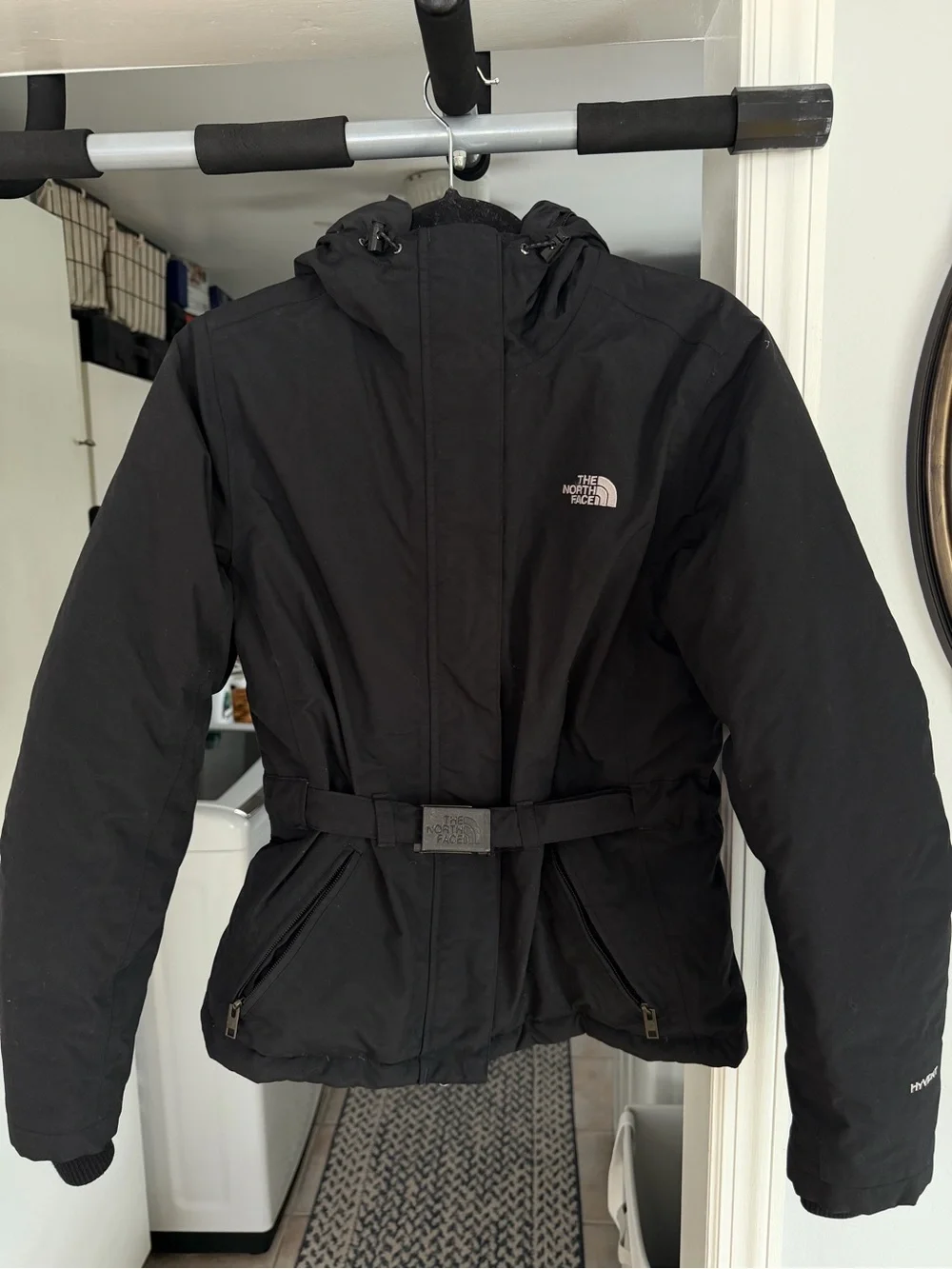The North Face Black Hooded Belted Raincoat